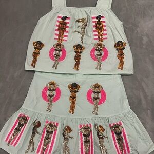 QUEEN OF SPARKLES Sequin Top and Skirt Set - Pink and Gold